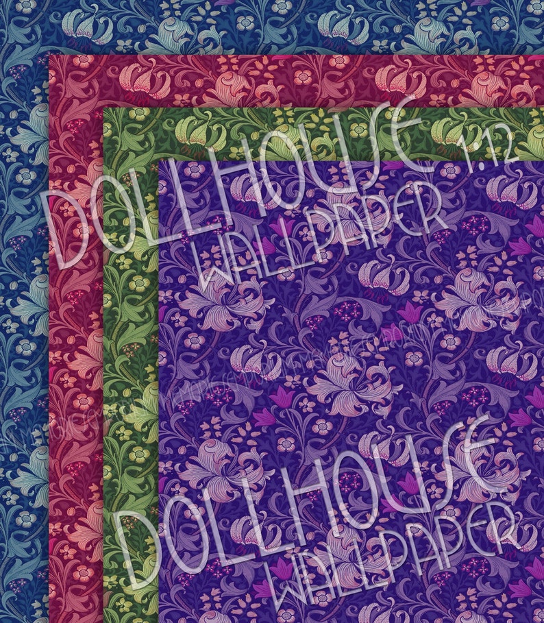 Dollhouse Wallpaper Art Nouveau Floral Drawing Room Decor 1/12 Etsy