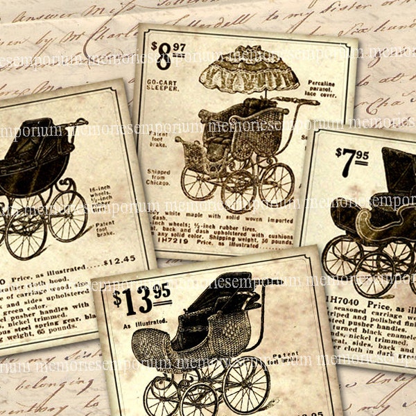 Antiqe Pram Baby Carriage Printable Ads Perambulator Stroller Digital Paper Scrapbook Decoupage Newsprint Ephemera Collage Sheet Clipart 750