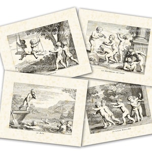 Puttis Gravures Afdrukbaar Download Franse Renaissance Cherubijnen Engelen Putto Spelen Kinder spelletjes Print en Frame Wall Art B46