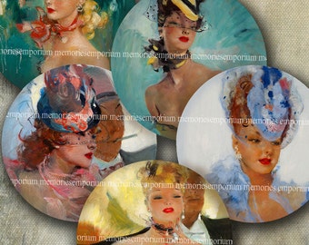 Art Deco Women Paris Beauties French Twenties Thirties Faces 2 inch Circles for Badges Pocket Compact Mirror Pill Magnets Buttons 439