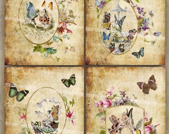 Butterfly Fairy Clipart Shabby Chic Decoupage Antique Flower Backgrounds Butterflies Digital Collage Sheet Printable Instant Download 008