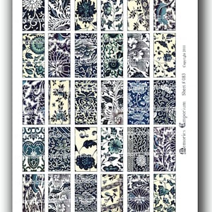 Blue and White Floral Asian Chinese Flower Oriental Patterns 1 x 2 inch Pendant Size Domino Collage Sheet Download Printable 083