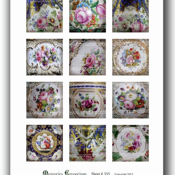 Antique China Squares Old Floral Porcelain Pieces Broken Cups Saucers Decoupage Mosaic Scrapbook Flowers Collage Sheet Instant Download 335