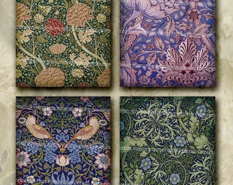 May include: Four different floral patterns in a repeating design. The patterns are in shades of green, blue, pink, and yellow. The patterns are all on a dark background.