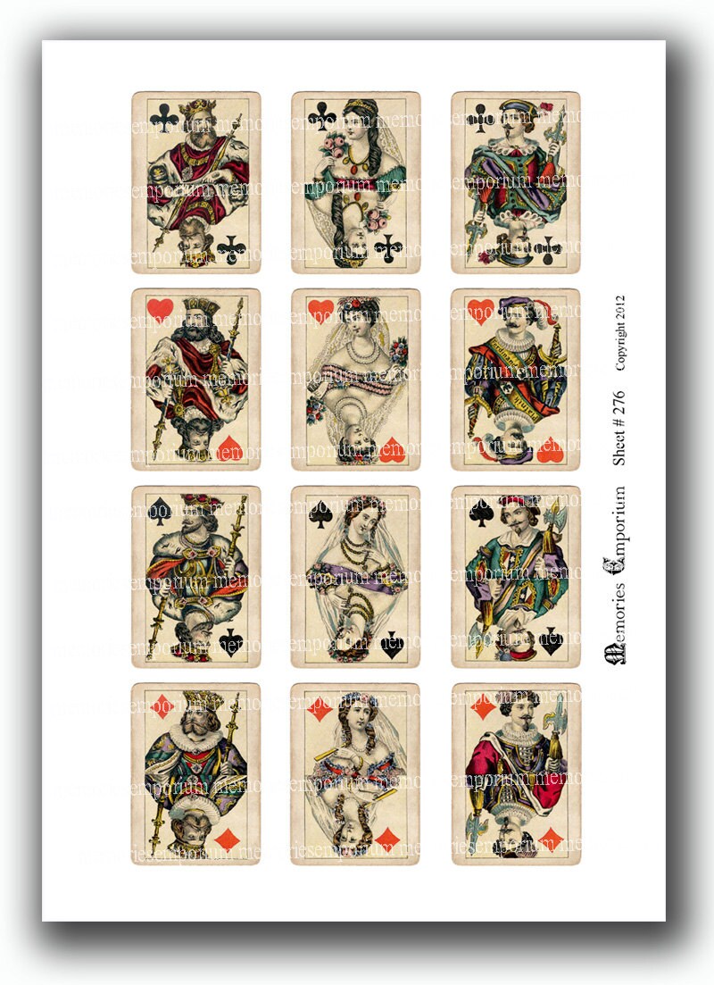 Set of Three Jack, Queen and King Playing Card Collages - Multi