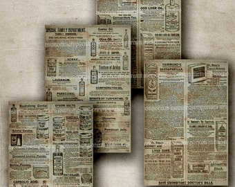 Apothecary Medicine Advertisement Pages Potions Lotions Quacks Pills Remedies Ointments Cures Tablets Old Ads Antique Collage Sheets md 449
