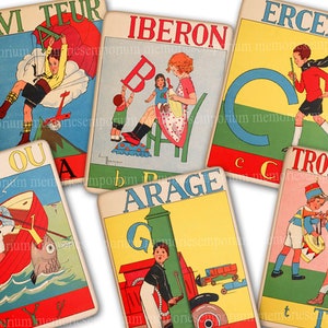 Vintage ABC Alphabet Flash Karten Französisch Rechtschreibung Schule Kinder Wortschatz Wörter Buchstaben druckbare Download Decoupage Clipart 887