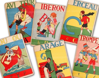 Vintage ABCs Alphabet Flash Cards French Spelling School Children Vocabulary Words Letters Printable Download Decoupage Clipart 887