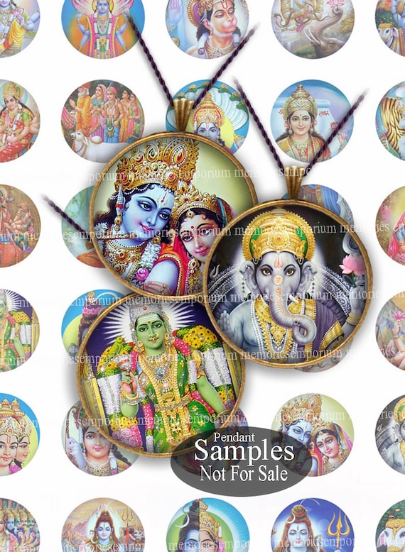 India Gods 1 Inch Circles Inchies Asia Jewelry Pendants Bezels Bottle Caps Buttons Badges Magnets Digital Collage Sheet Download 188