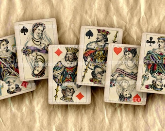 Antike Spielkarten Shabby Chic Royals Jack Queen King Decoupage DIY Scrapbook Tags digitale Collage Blatt Instant Download 276