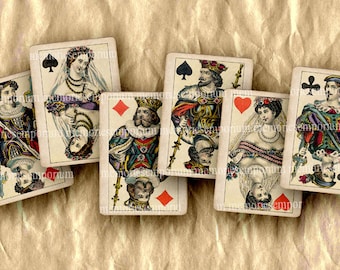 Antique Playing Cards Shabby Chic Royals Jack Queen King Decoupage DIY Scrapbook Tags Digital Collage Sheet Instant Download 276