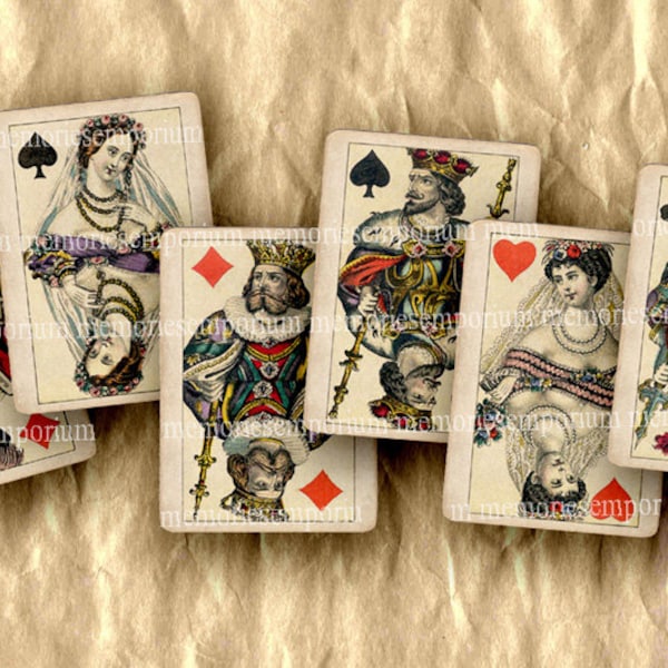 Antique Playing Cards Shabby Chic Royals Jack Queen King Decoupage DIY Scrapbook Tags Digital Collage Sheet Instant Download 276