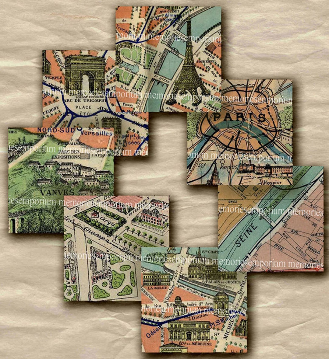 Vintage Paris Street Maps One Inch Squares 1 Decoupage Printable ...