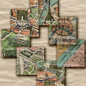 Vintage París calle mapas uno pulgadas cuadrados 1 Decoupage para imprimir Scrapbook Shabby Chic Inchies Collage Digital imprimible hoja descargar 260