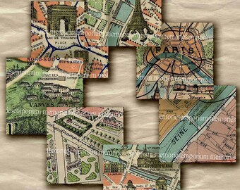 Vintage Paris Street Maps One Inch Squares 1 Decoupage Printable Scrapbook Shabby Chic Inchies Printable Digital Collage Sheet Download 260