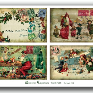 Christmas Postcards Antique Printable Download Holiday Collage Sheet Father Santa Claus DIY Card Tags Old Shabby Chic Decoupage Ephemera 358