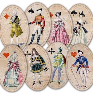 Oval Playing Cards Incomplete Deck All Royals Kings Queens Jacks Card Play Antique Game Printable Digital Download Collage Sheets Decoupage