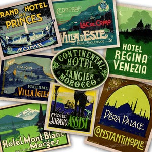 Printable Luggage Labels Vintage Hotel Download Suitcase Retro Antique Travel Tourist Old Stickers Tags Digital Clipart Collage hs 947