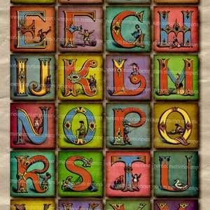 ABC Niños Alfabeto Cuadrados Victorian cartas antiguas letras ortográficas para bloques de juguete imprimible Collage hoja instantánea Descargar 337