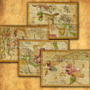 Celestial Maps Zodiac Constellations Astronomy Stars Sky Heavens Astrology Charts  ACEO ATC Digital Collage Sheet Download 148