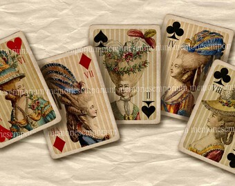 Marie Antoinette Playing Cards Ladies of the Court Shabby Chic Antique French Hairstyles Decoupage Hair Cards Digital Collage Sheet 414