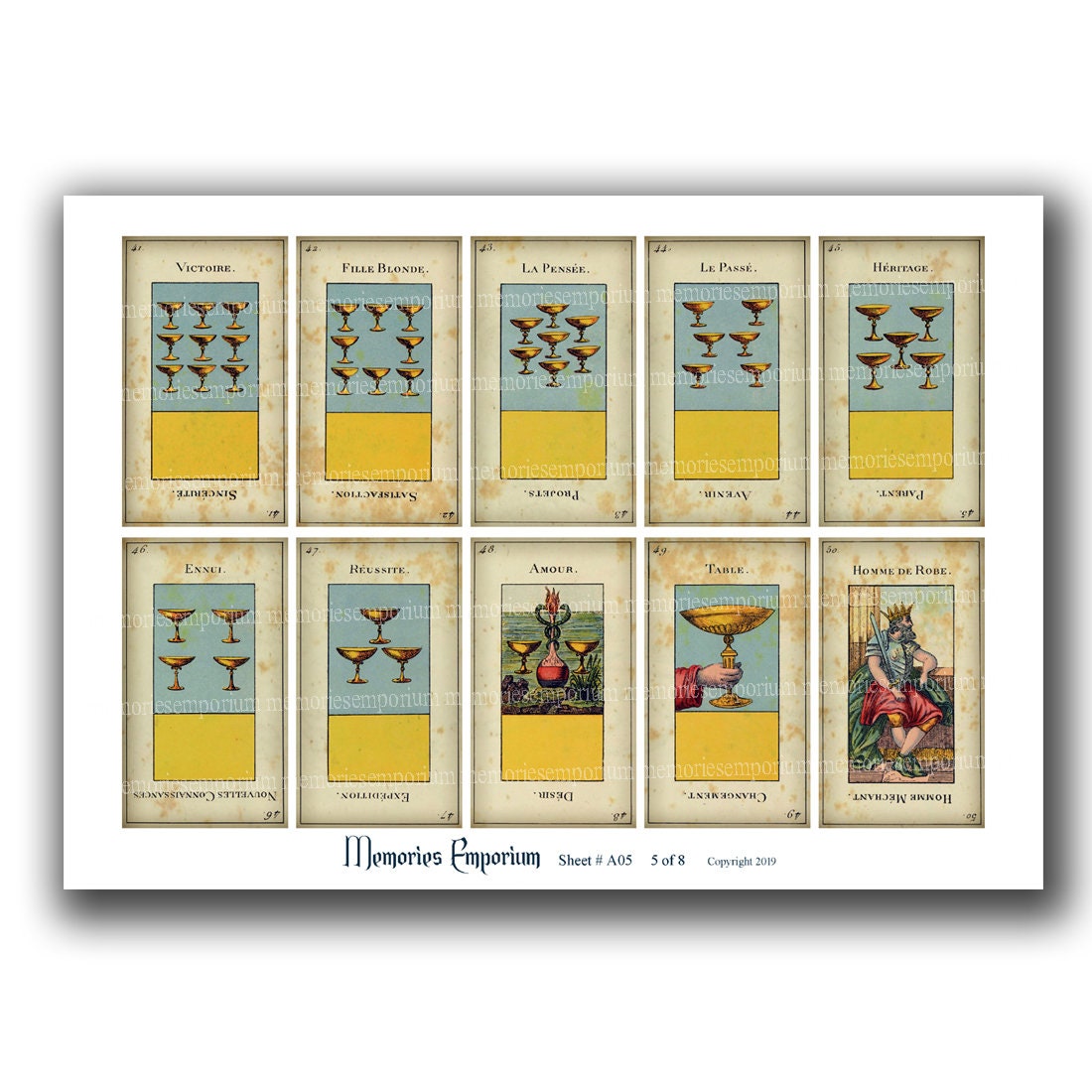 Tarot Printable Download Grand Etteilla Full Deck 78 Cards Antique