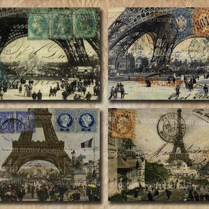 Shabby Chic Eiffel Tower Cartes postales Français Antique Paris Decoupage Digital Collage Sheet Printable Instant Download 124