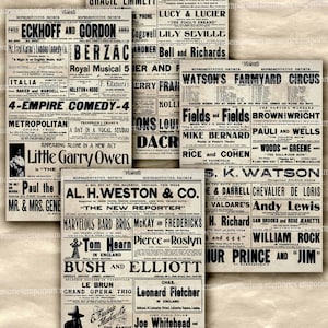 Varieté Theater wirkt alte anzeigen antike Werbung Zeitung B & W Zeitungspapier schwarz und weiß schäbige schicke amerikanischen Bühne Printables 453