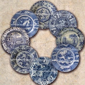 Blue and White China Plates One Inch Circles Inchies Jewelry Pendant Bezels Bottle Caps Buttons Magnets Digital Collage Sheet Download 183