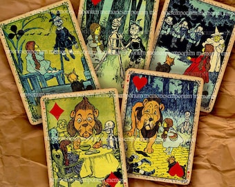 Wizard of Oz Playing Cards Regalo Hang Swing Etiquetas Collage Hoja Instantánea Descarga Imprimible DIY Dorothy León Espantapájaros Decoupage 379
