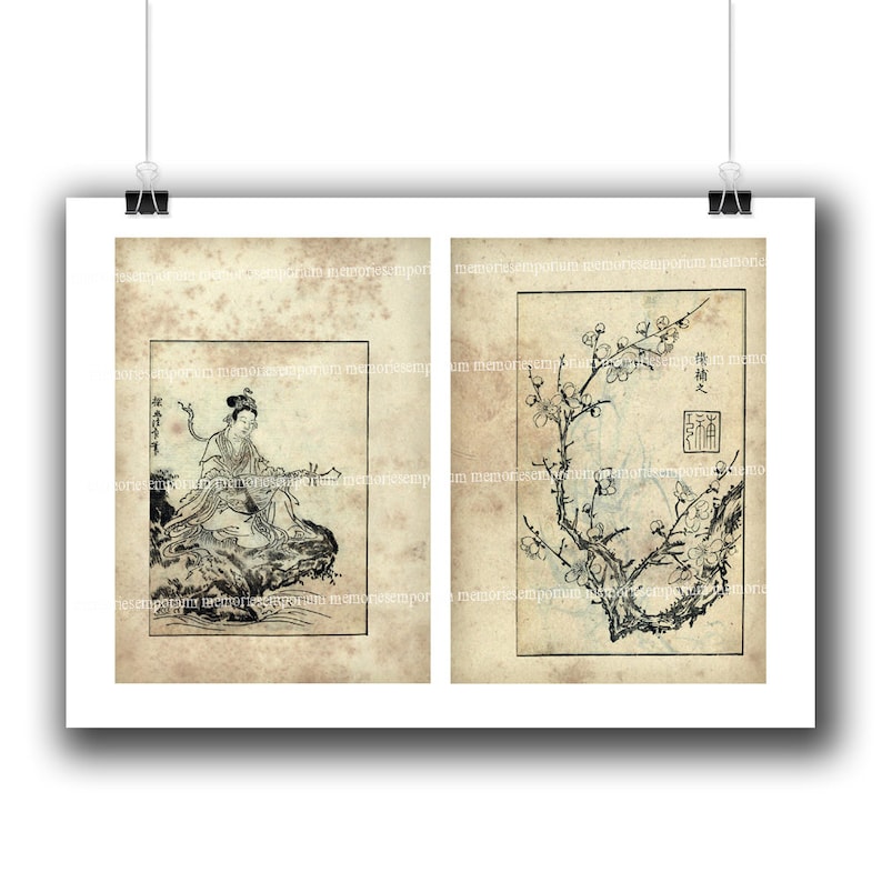 Calligraphie japonaise imprimable Télécharger Antique asiatique écriture Clipart arrière-plans Journal Pages éphémère Document Collage numérique feuille A55 image 8