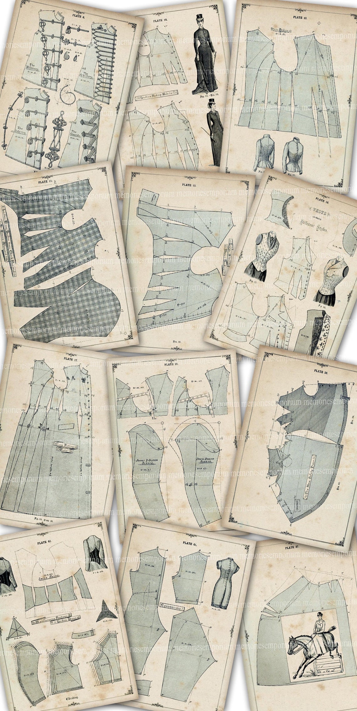 Fashion Dress Patterns 1800s Designs Drafting Antique Womens Etsy