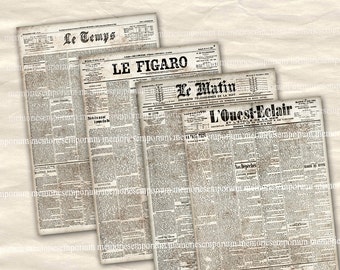 French Newspaper Pages Antique Newsprint Pages Digital Paper Clipart Printable Downloads for Backgrounds Depoupage Giftwrap Journals 745