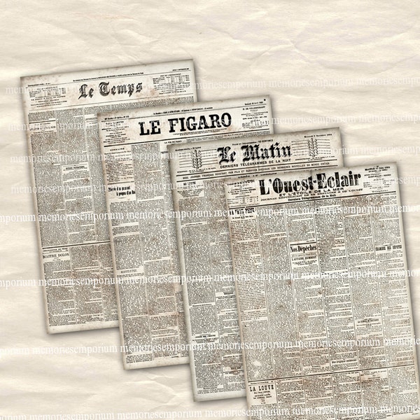 French Newspaper Pages Antique Newsprint Pages Digital Paper Clipart Printable Downloads for Backgrounds Depoupage Giftwrap Journals 745