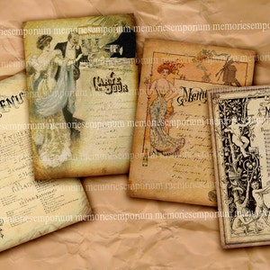 Cartões de menu francês antigo fantasia cartão postal tamanho comida menu chique velho cozinha decoração vintage restaurante imprime folha de colagem 474