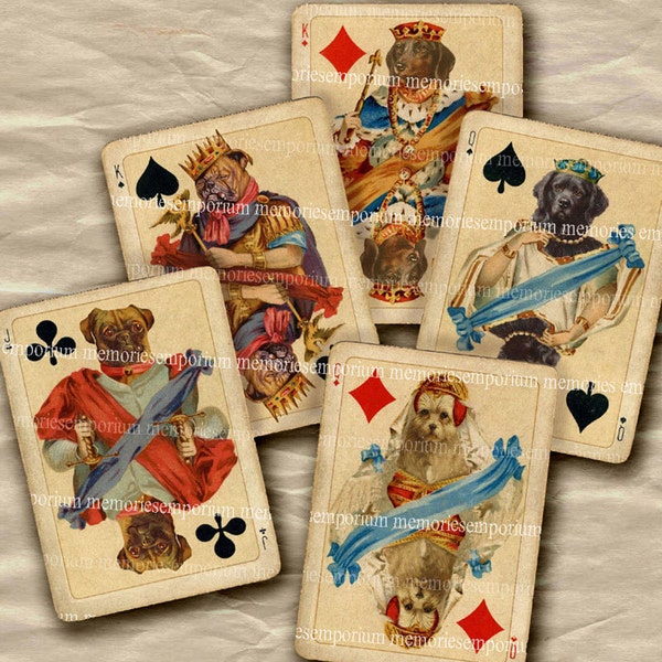 Playing Cards Dogs Antique Card Games Vintage ATC ACEO Decoupage Backgrounds Shabby Chic Digital Collage Sheet Printable Download 285