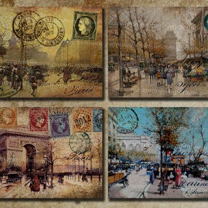 Shabby Chic I Love Paris Antigos Cartões Postais Franceses Cenas de Rua Vintage Decoupage Diário Fundos Folha de Colagem Digital 208