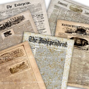 Giornali americani, pacchetto di carta stampabile, 1800 Vintage US Old Antique Newspaper Scrapbooking Journaling Grunge Background Papers B20