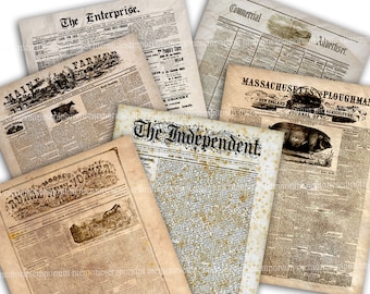 American Newspapers, Printable Paper Pack, 1800s Vintage US Old Antique Newspaper Scrapbooking Journaling Grunge Background Papers B20