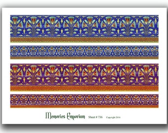 Egyptian Borders Digital Paper Clipart Printable Download Ancient Egypt Design Palm Tree Pattern Retro Deco Dado Wallpaper Strips 736