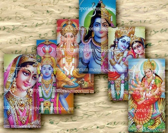 Gods of India 1 x 2 inches Domino Tiles Pendant Bezels Jewelry Krishna Vishnu Garuda Shiva Asia Digital Collage Sheet Download 180