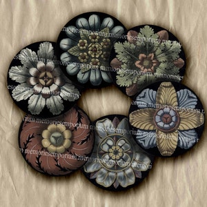 Gothic Muted Rosettes One Inch Circles Inchies Jewelry Pendants Bezels Steampunk Magnets Buttons Bottlecaps Collage Sheet Download 192