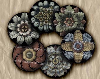 Gothic Muted Rosettes One Inch Circles Inchies Jewelry Pendants Bezels Steampunk Magnets Buttons Bottlecaps Collage Sheet Download 192