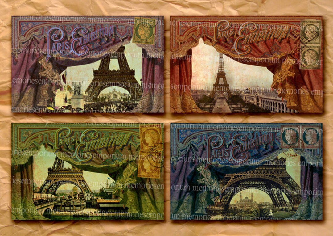Eiffel Tower Postcards Paris Exhibition Backgrounds Decoupage Shabby ...