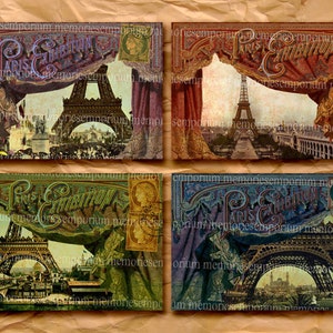 Cartões postais da Torre Eiffel Paris Exposição Fundos Decoupage Shabby Chic Cortinas francesas Vistas Folha de colagem digital Download 225