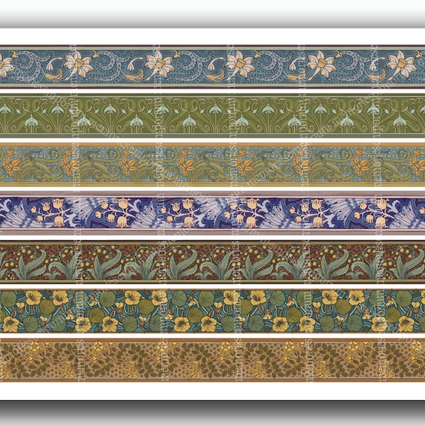 Art Nouveau Borders Digital Collage Sheet DIY Nouveau Strips Floral Patterns for Paper Decoupage Clipart Frames Printable Download 623
