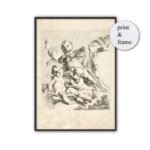 Three Renaissance Puttis Cherubs with Laurel Crown Printable Download Print and Frame Collage Sheet Clipart Wall Art Antique Engraving A75