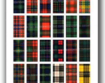 Tartans Plaids Checks Domino size Clan Scottish Scotch Antique Scotland Kilt Pattern Weaves Old Decoupage 1 x 2  Collage Sheet 487