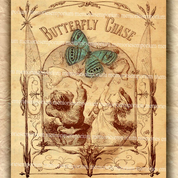 Antique Book Page Butterfly Children Picture Vintage Shabby Chic Decoupage Old Paper Journaling Scrapbook Digital Collage Sheet Download 299