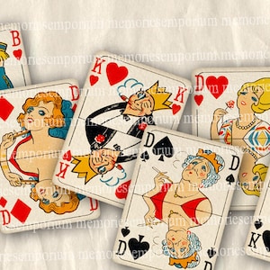 Fifties Playing Cards Digital Paper Clipart Imprimible Descargar Retro 50s Juegos de Cartas 1950s Funny Digital Collage Hoja para Etiquetas de Tarjeta de Regalo 732